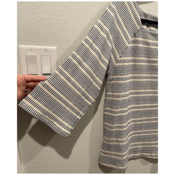 POSTAGE STAMP Antique White Striped Boat Neck Quarter Sleeve Sweatshirt - Picture 4 of 6